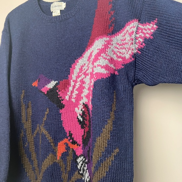J.H. Collectibles Women's Lrg 100% Wool Sweater Vibrant Duck Flying Out Of Marsh - Picture 3 of 6